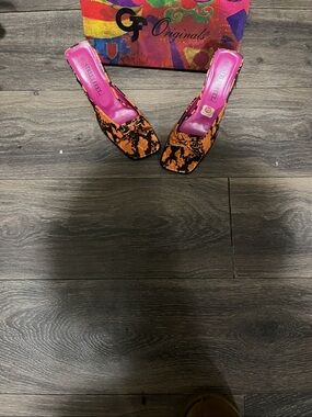 Orange Animal Print Slide Heels - Women's